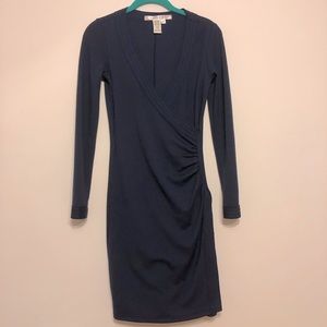 EUC navy faux wrap stretch jersey dress